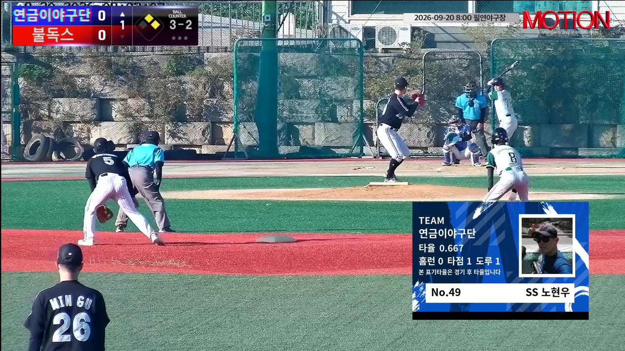 노현우(49번, 연금이야구단) 2루타 클립 | vs 불독스 | 9/20 (필연야구장)