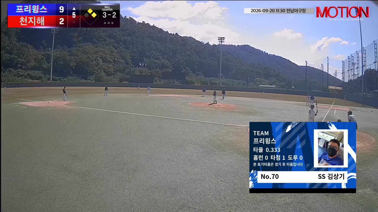 김상기(70번, 프리윙스) 1루타 클립 | vs 천지해 | 9/20 (전남야구장)