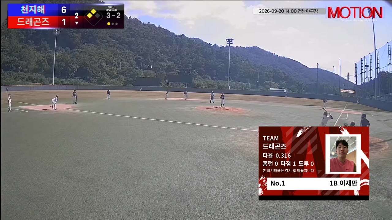 이재만(1번, 드래곤즈) 볼넷 클립 | vs 천지해 | 9/20 (전남야구장)