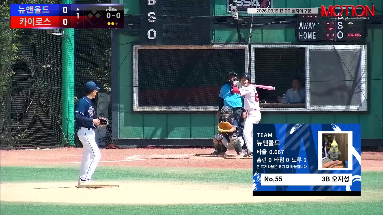 오지성(55번, 뉴앤올드) 실책 클립 | vs 카이로스 | 9/19 (효자야구장)