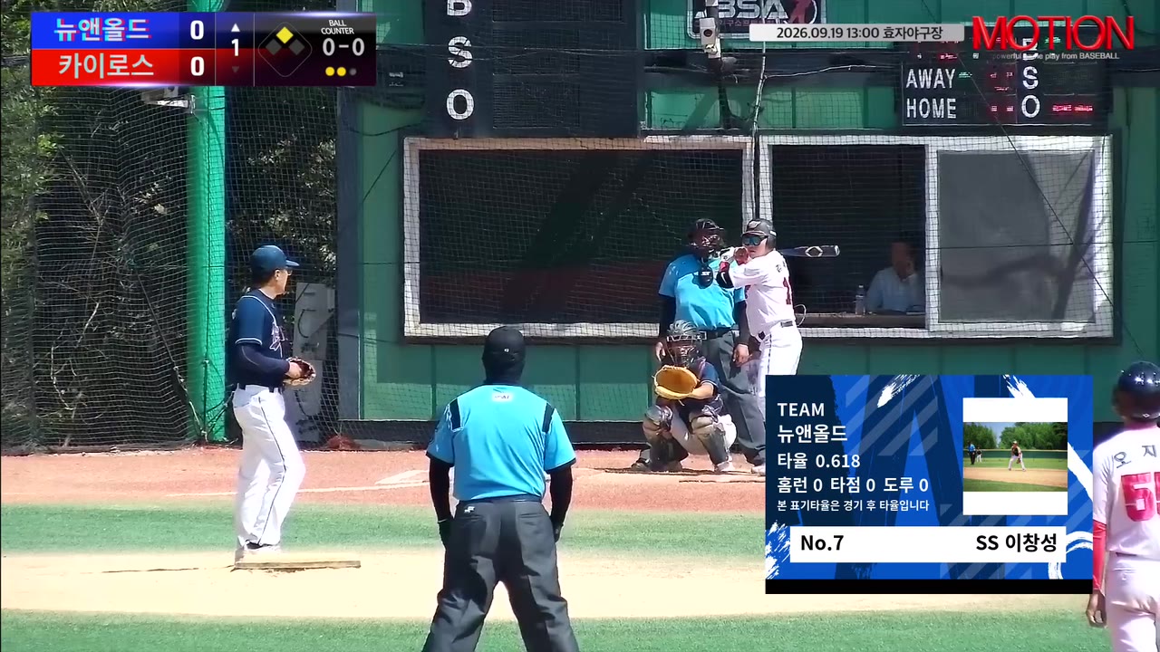 이창성(7번, 뉴앤올드) 1루타 클립 | vs 카이로스 | 9/19 (효자야구장)