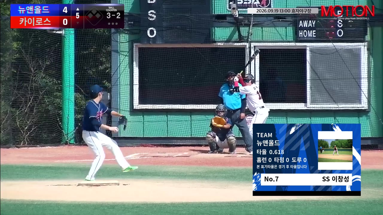 이창성(7번, 뉴앤올드) 볼넷 클립 | vs 카이로스 | 9/19 (효자야구장)