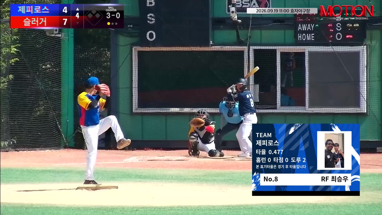 최승우(8번, 제피로스) 2루타 클립 | vs 슬러거 | 9/19 (효자야구장)