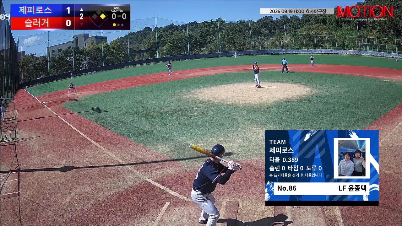 윤종택(86번, 제피로스) 1루타 클립 | vs 슬러거 | 9/19 (효자야구장)