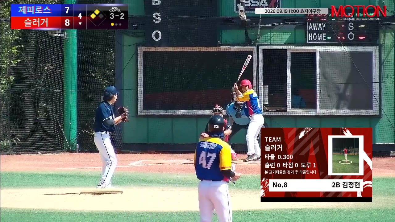 김정현(8번, 슬러거) 볼넷 클립 | vs 제피로스 | 9/19 (효자야구장)
