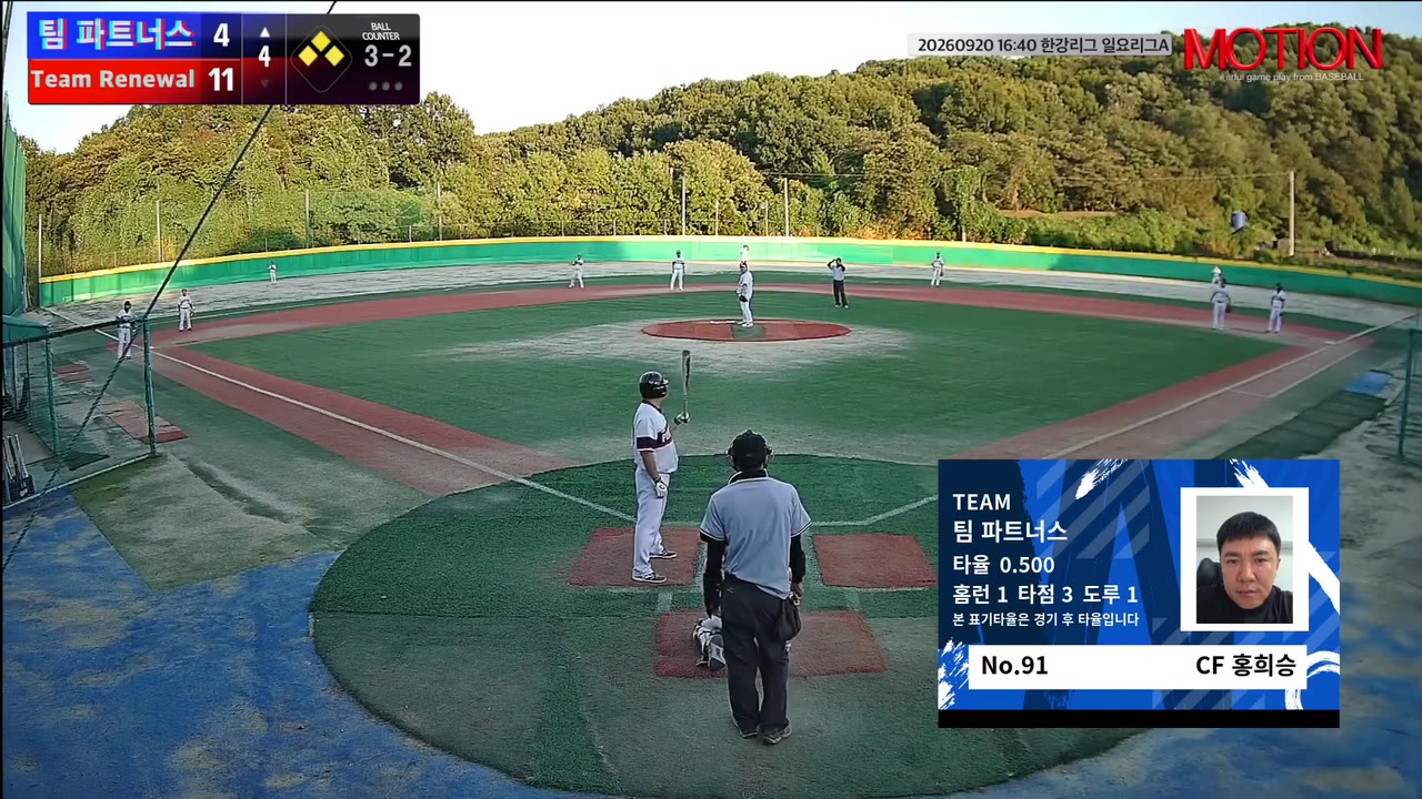 홍희승(91번, 팀 파트너스) 볼넷 클립 | vs Team Renewal | 9/20 (고촌 야구장)