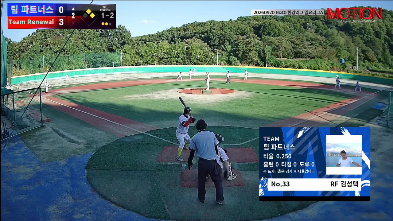 김성택(33번, 팀 파트너스) 1루타 클립 | vs Team Renewal | 9/20 (고촌 야구장)