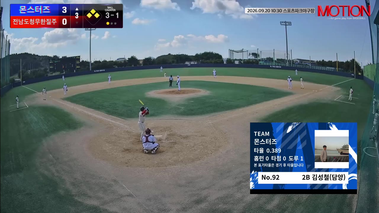 김성철(담양)(92번, 몬스터즈) 2루타 클립 | vs 전남도청무한질주 | 9/20 (스포츠파크야구장)