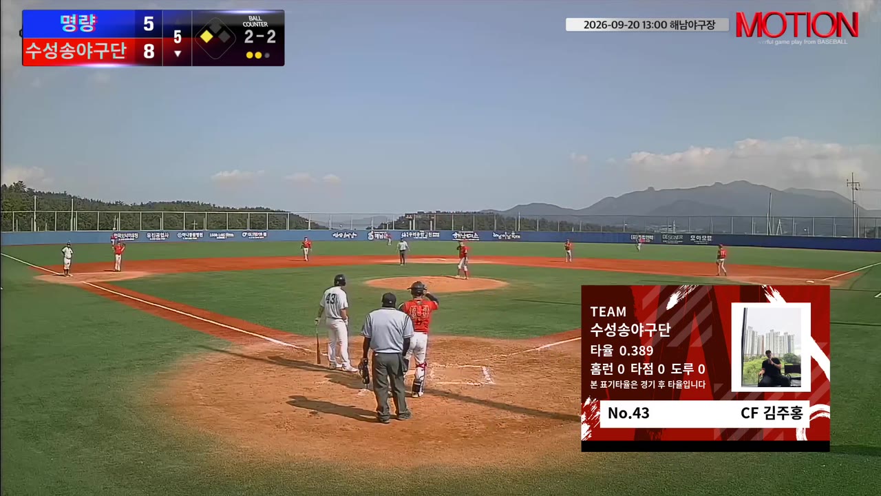 김주홍(43번, 수성송야구단) 고의사구 클립 | vs 명량 | 9/20 (해남야구장)