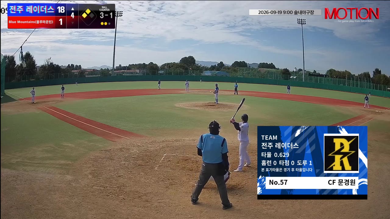 문경원(57번, 전주 레이더스) 홈런 클립 | vs Blue Mountains(블루마운틴) | 9/19 (솔내야구장)