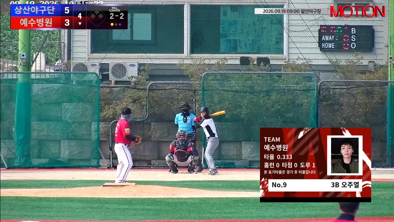 오주열(9번, 예수병원) 사구 클립 | vs 상산야구단 | 9/19 (필연야구장)