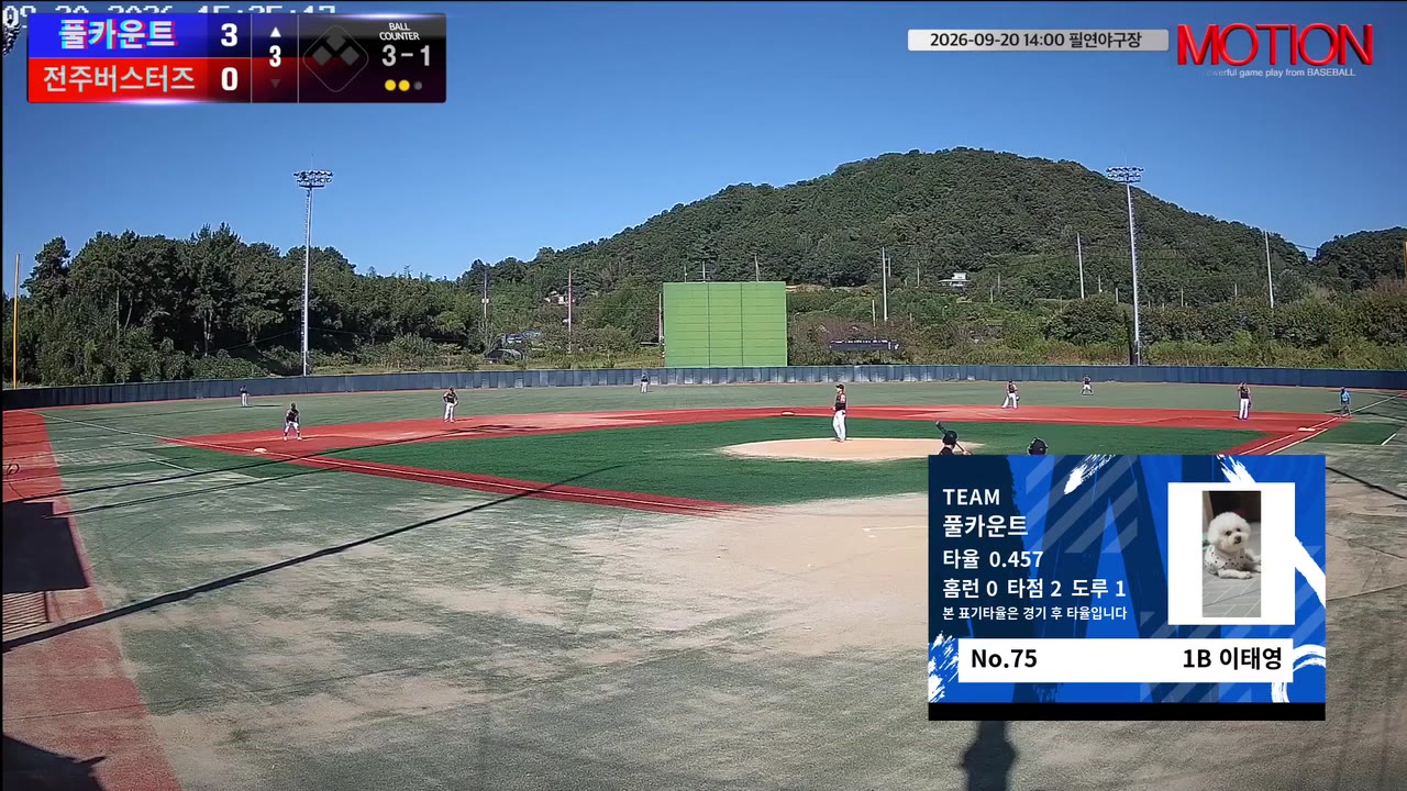 이태영(75번, 풀카운트) 1루타 클립 | vs 전주버스터즈 | 9/20 (필연야구장)