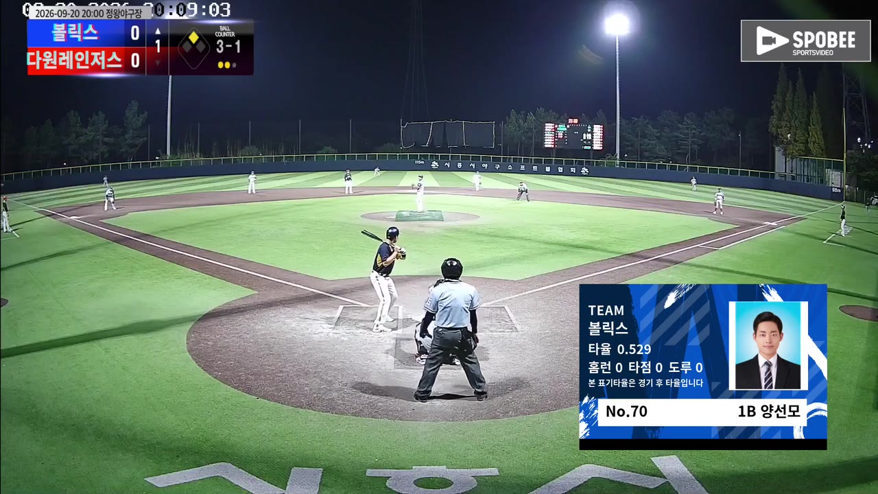 양선모(70번, 볼릭스) 볼넷 클립 | vs 다원레인저스 | 9/20 (정왕야구장)