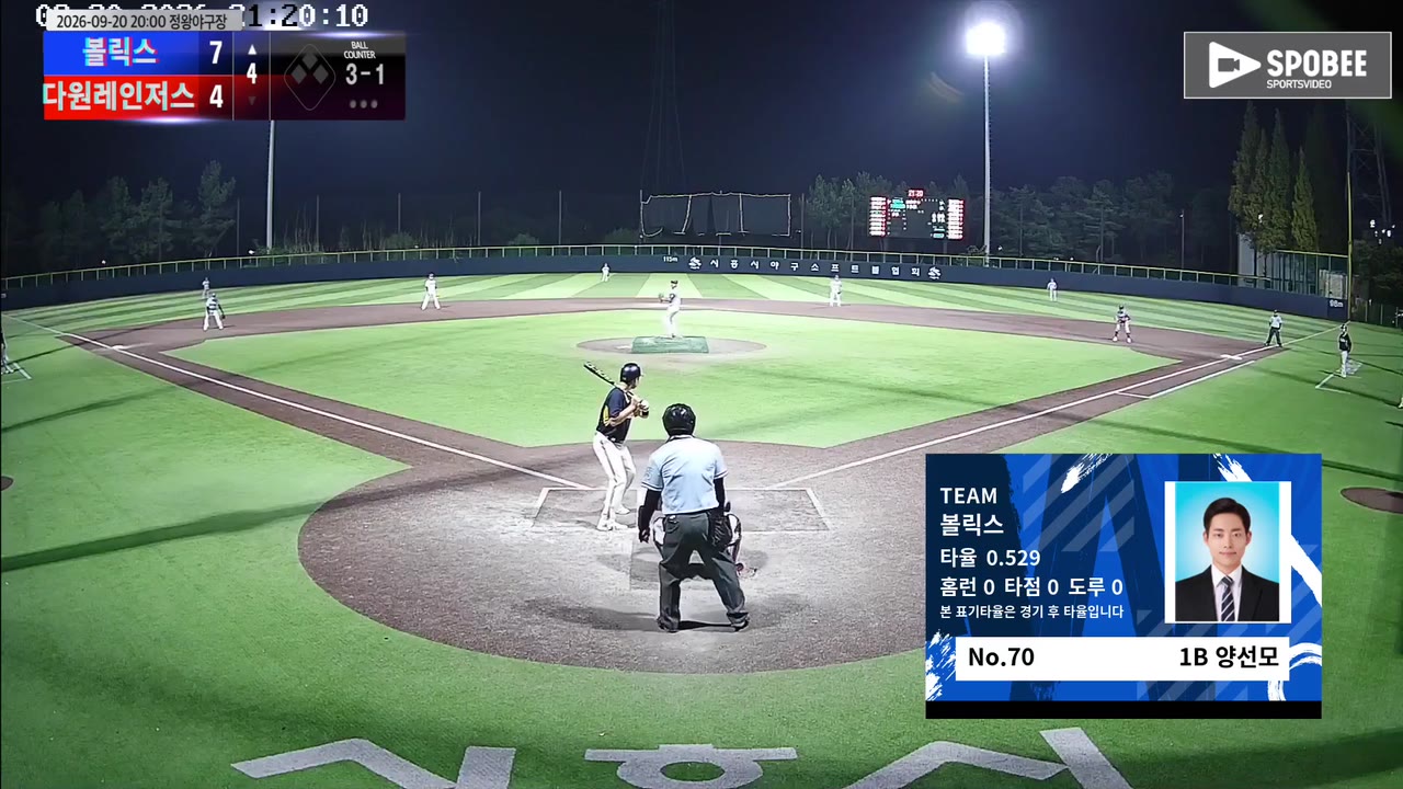 양선모(70번, 볼릭스) 볼넷 클립 | vs 다원레인저스 | 9/20 (정왕야구장)