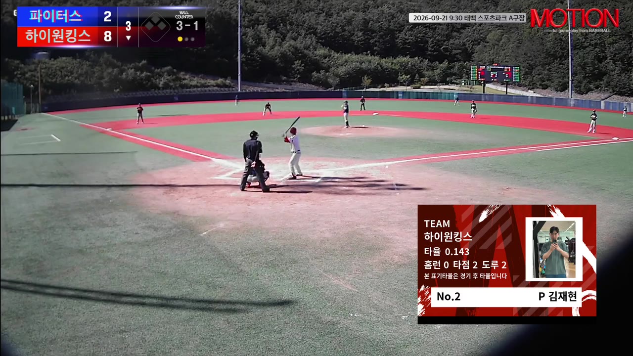 김재현(2번, 하이원킹스) 볼넷 클립 | vs 파이터스 | 9/21 (태백 스포츠파크 A구장)