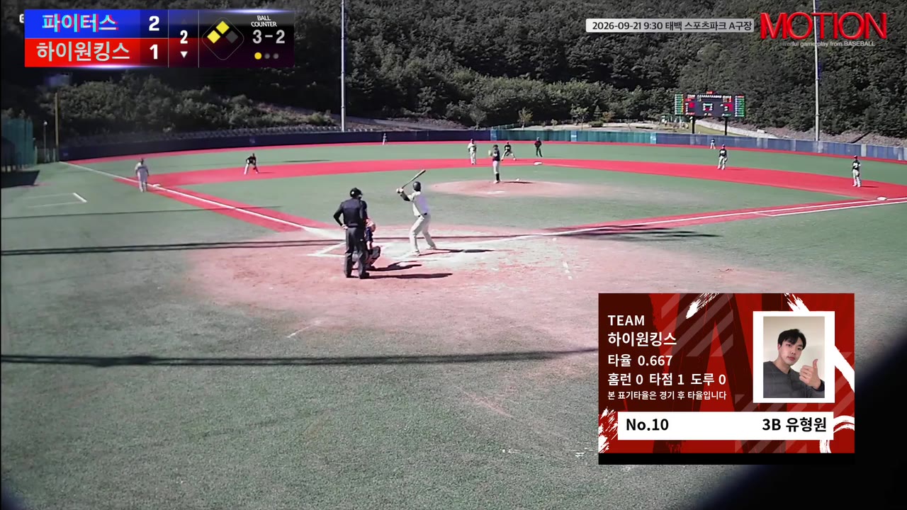 유형원(10번, 하이원킹스) 볼넷 클립 | vs 파이터스 | 9/21 (태백 스포츠파크 A구장)