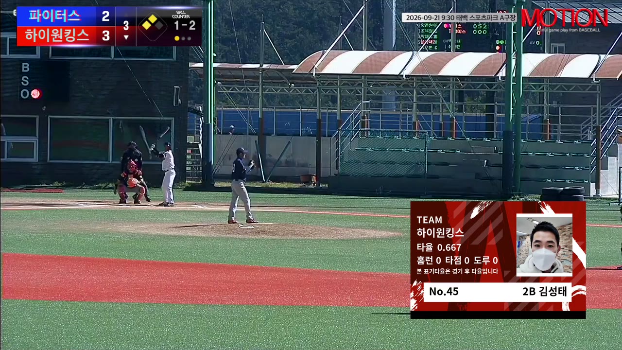 김성태(45번, 하이원킹스) 1루타 클립 | vs 파이터스 | 9/21 (태백 스포츠파크 A구장)