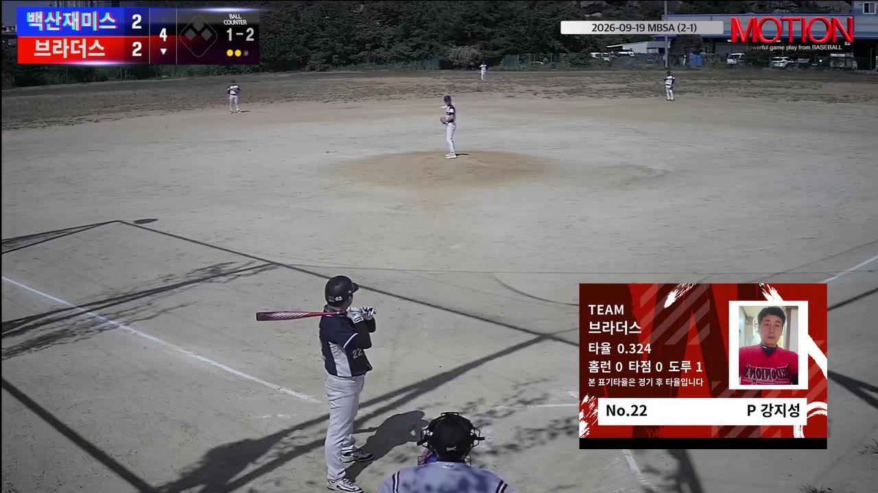강지성(22번, 브라더스) 1루타 클립 | vs 백산재미스 | 9/19 (2구장)
