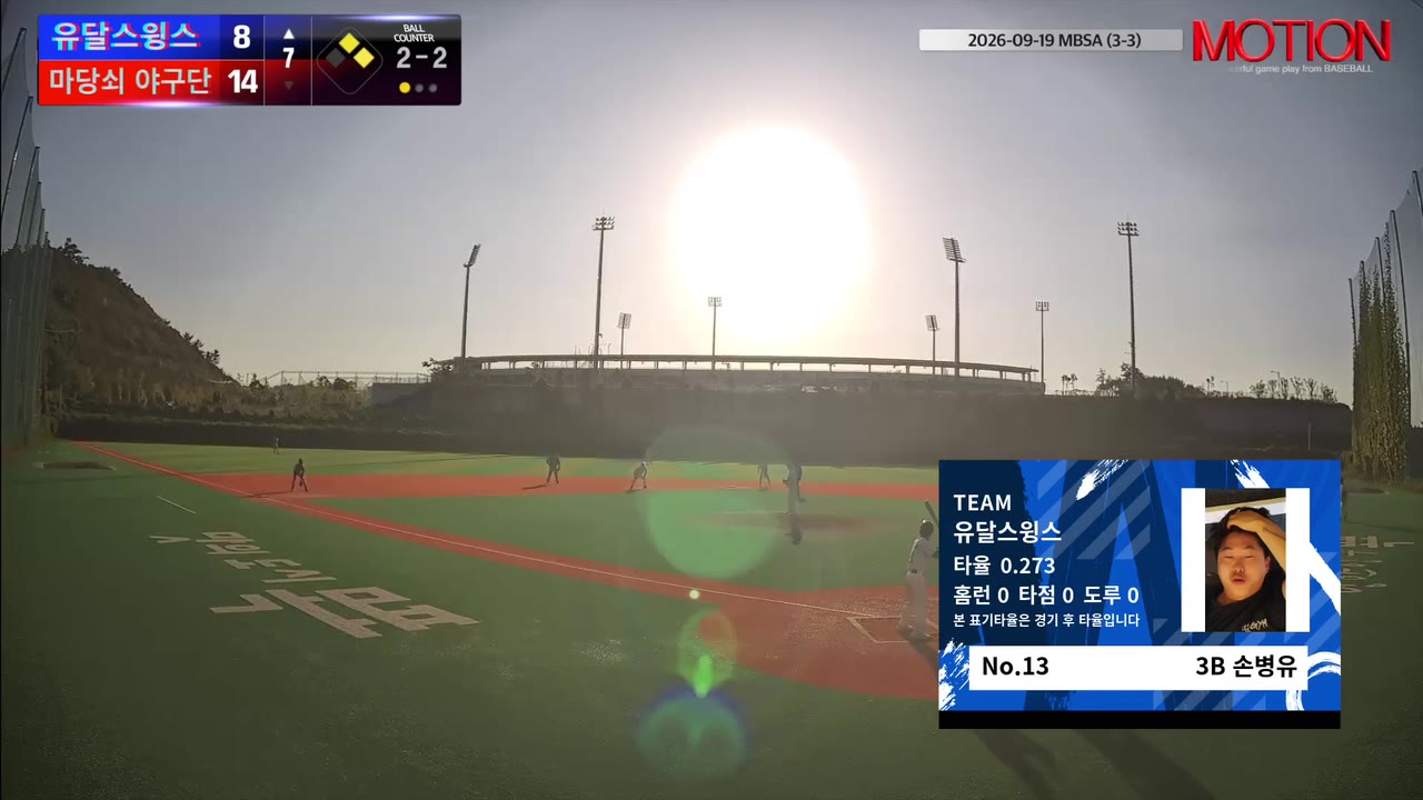 손병유(13번, 유달스윙스) 사구 클립 | vs 마당쇠 야구단 | 9/19 (신축구장)