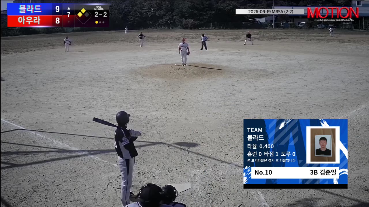 김준일(10번, 볼라드) 1루타 클립 | vs 아우라 | 9/19 (2구장)