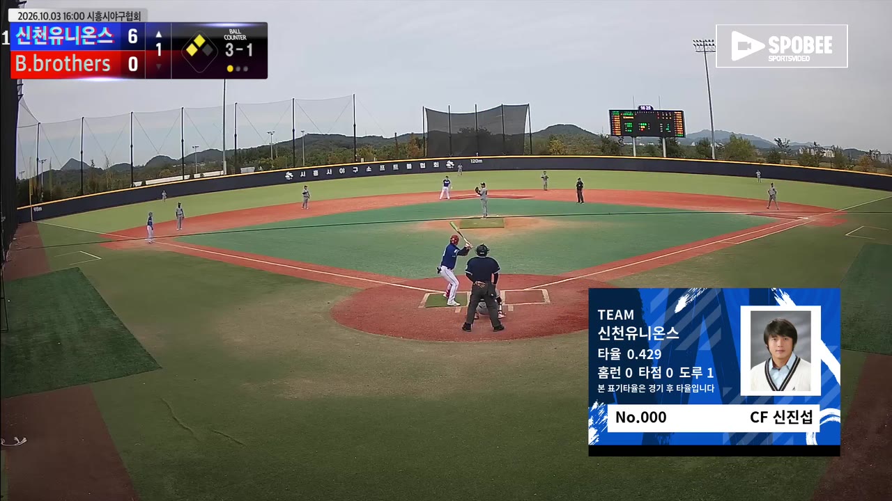 신진섭(0번, 신천유니온스) 볼넷 클립 | vs B.brothers | 10/3 (에코피아야구장)