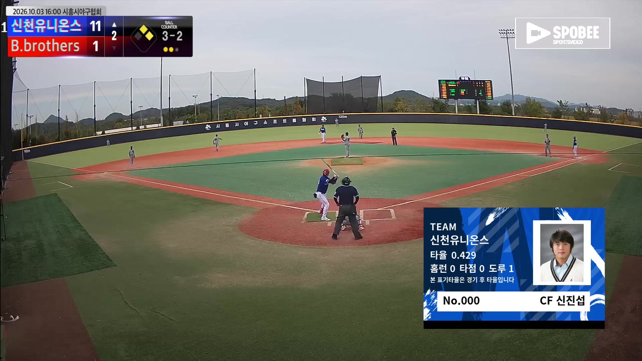 신진섭(0번, 신천유니온스) 볼넷 클립 | vs B.brothers | 10/3 (에코피아야구장)