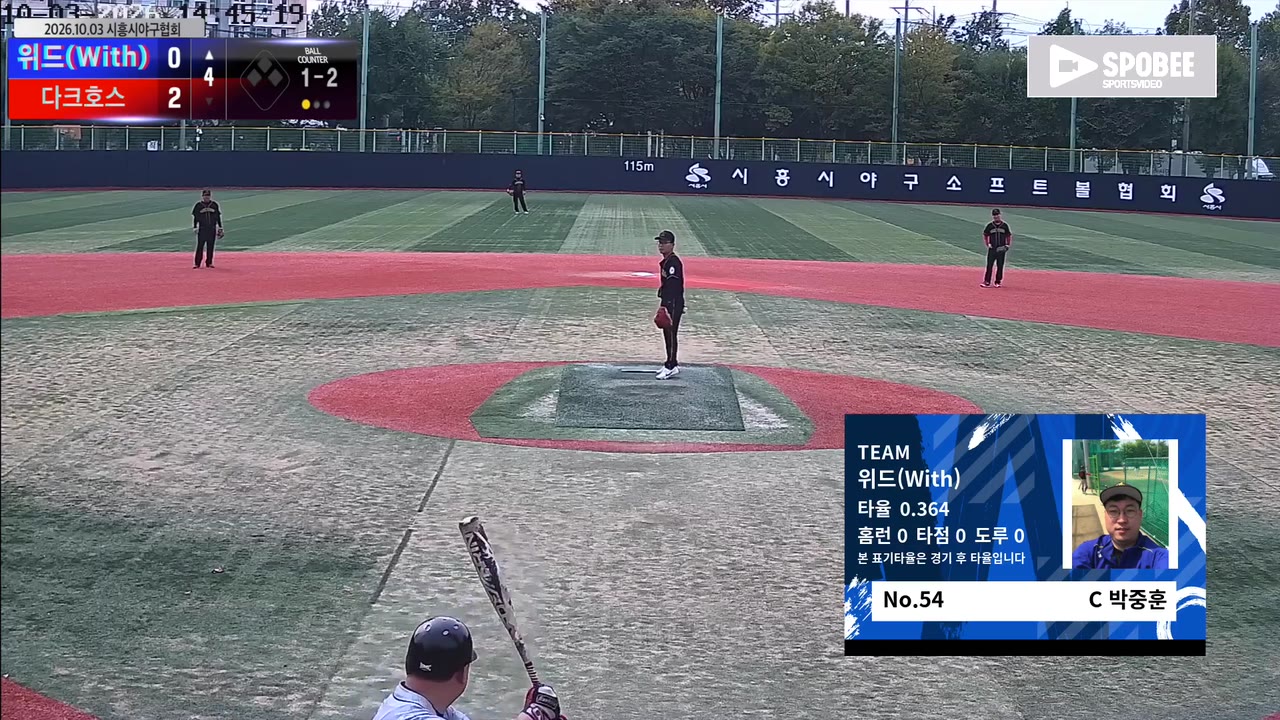박중훈(54번, 위드(With)) 사구 클립 | vs 다크호스 | 10/3 (소망야구장)