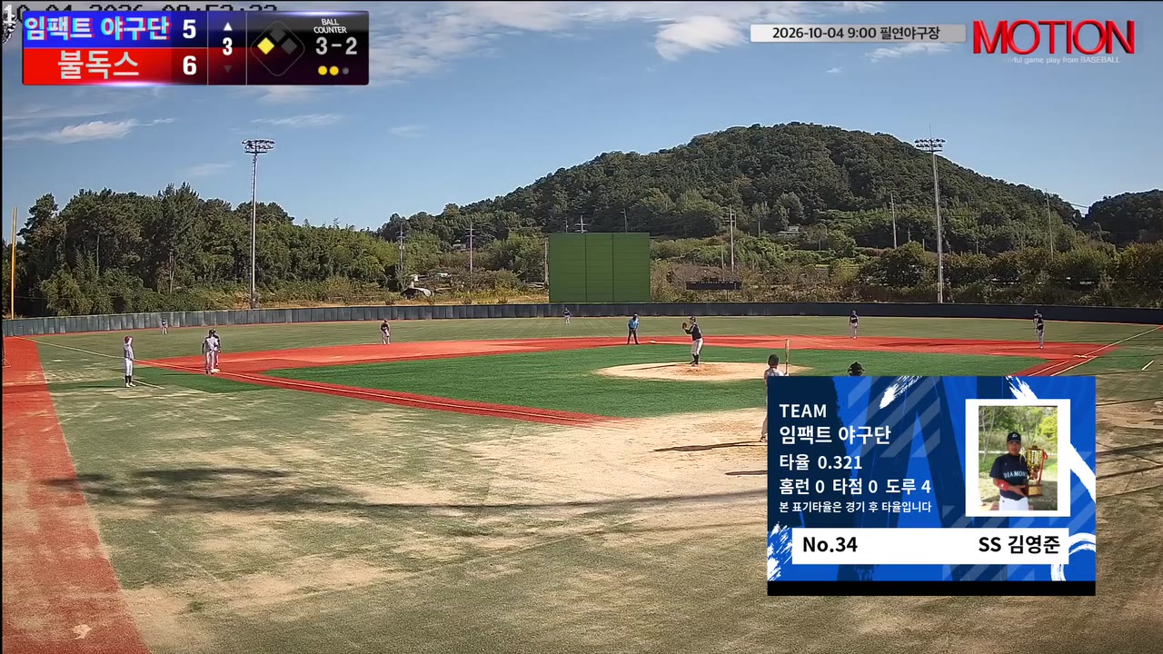김영준(34번, 임팩트 야구단) 볼넷 클립 | vs 불독스 | 10/4 (필연야구장)