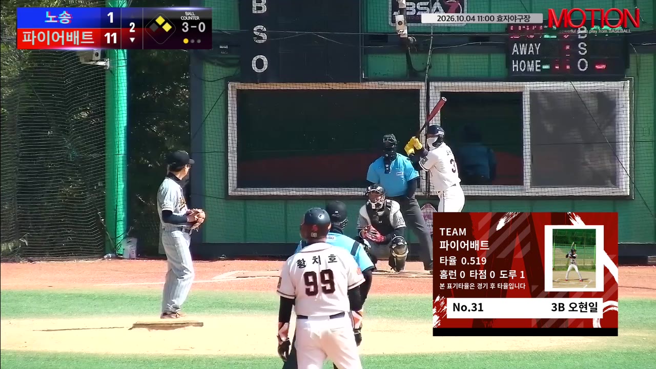 오현일(31번, 파이어배트) 2루타 클립 | vs 노송 | 10/4 (효자야구장)