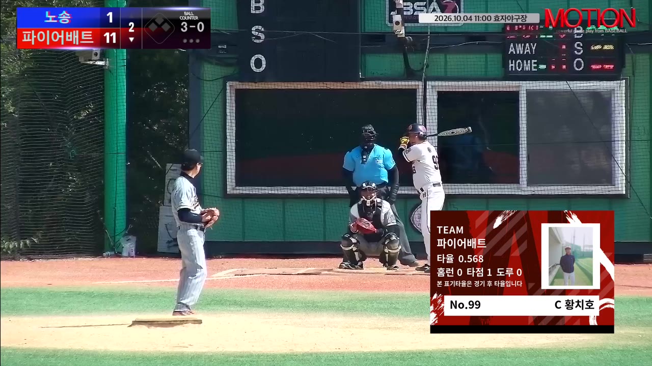 황치호(99번, 파이어배트) 볼넷 클립 | vs 노송 | 10/4 (효자야구장)