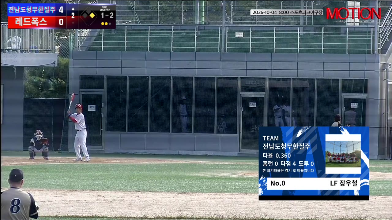 장우철(0번, 전남도청무한질주) 1루타 클립 | vs 레드폭스 | 10/4 (스포츠파크야구장)