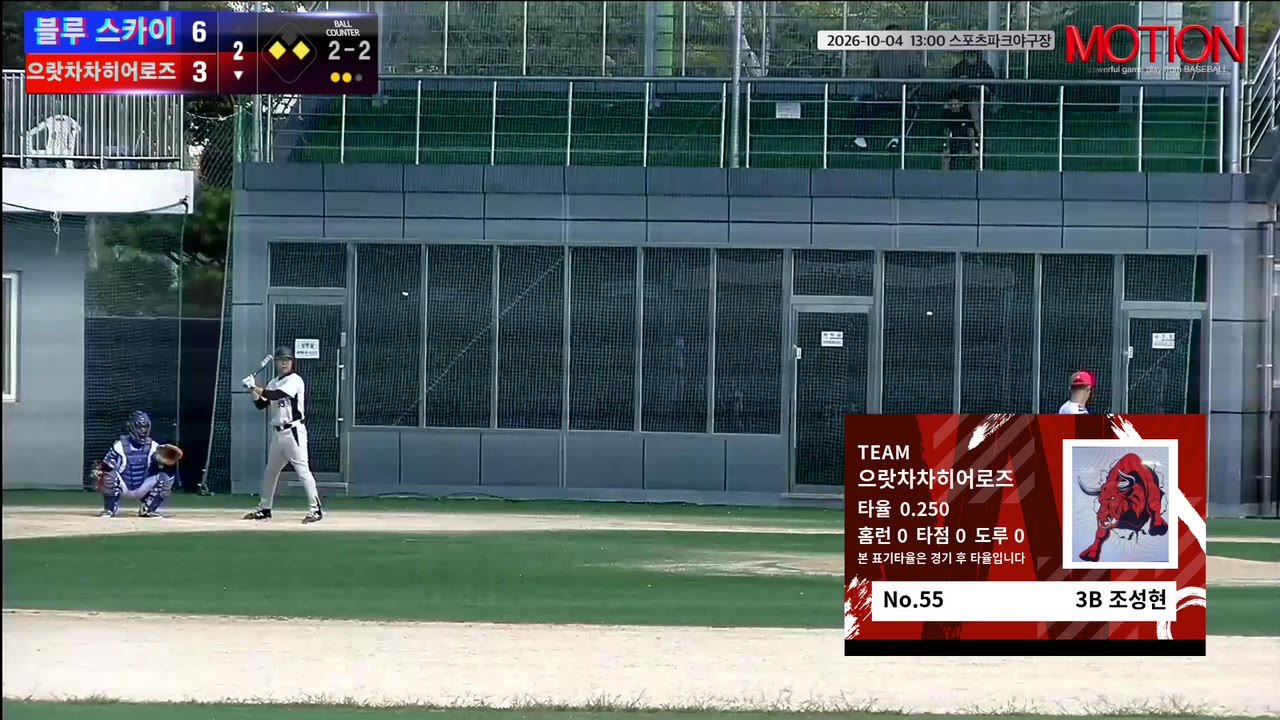 조성현(55번, 으랏차차히어로즈) 사구 클립 | vs 블루 스카이 | 10/4 (스포츠파크야구장)