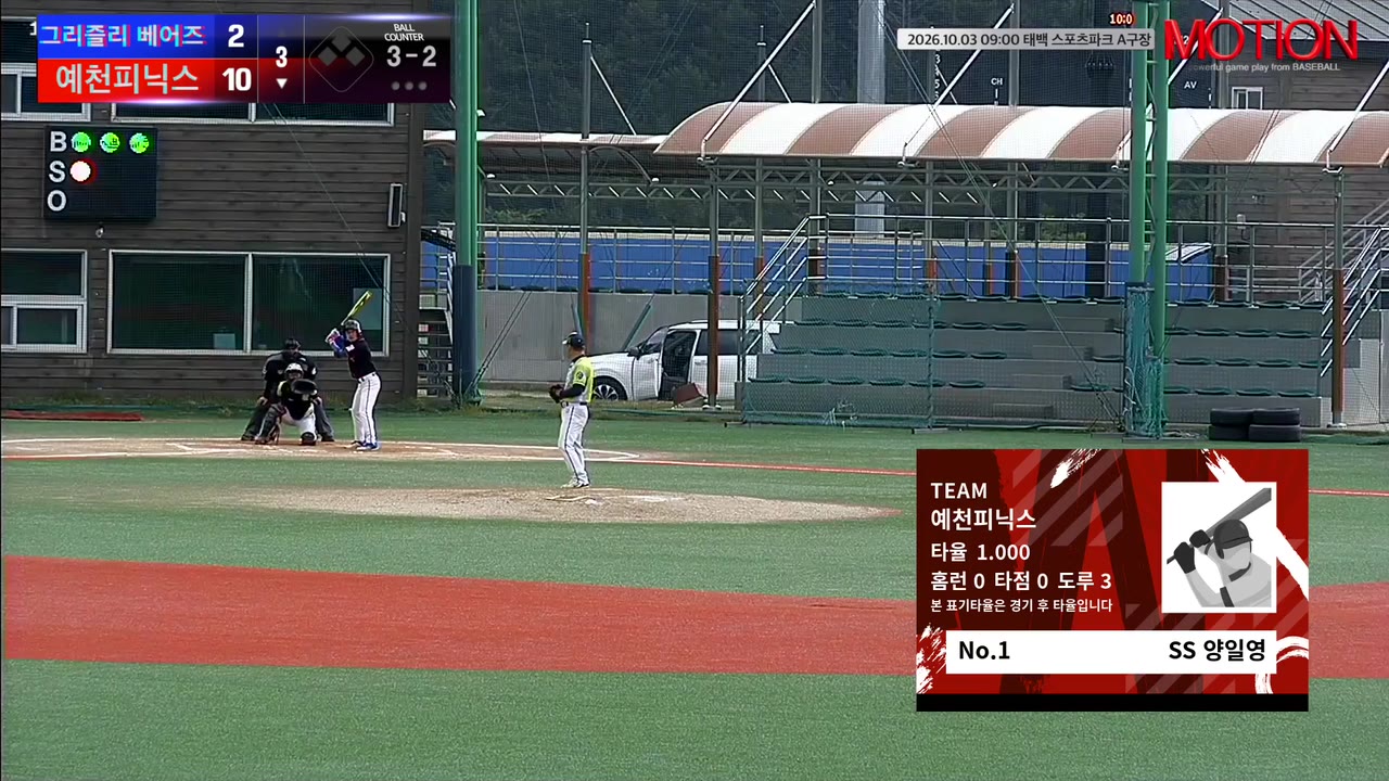 양일영(1번, 예천피닉스) 볼넷 클립 | vs 그리즐리 베어즈 | 10/3 (태백 스포츠파크 A구장)