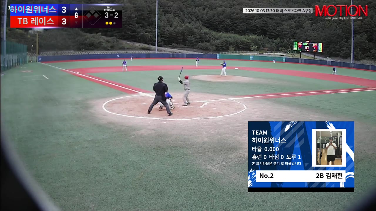 김재현(2번, 하이원위너스) 볼넷 클립 | vs TB 레이스 | 10/3 (태백 스포츠파크 A구장)
