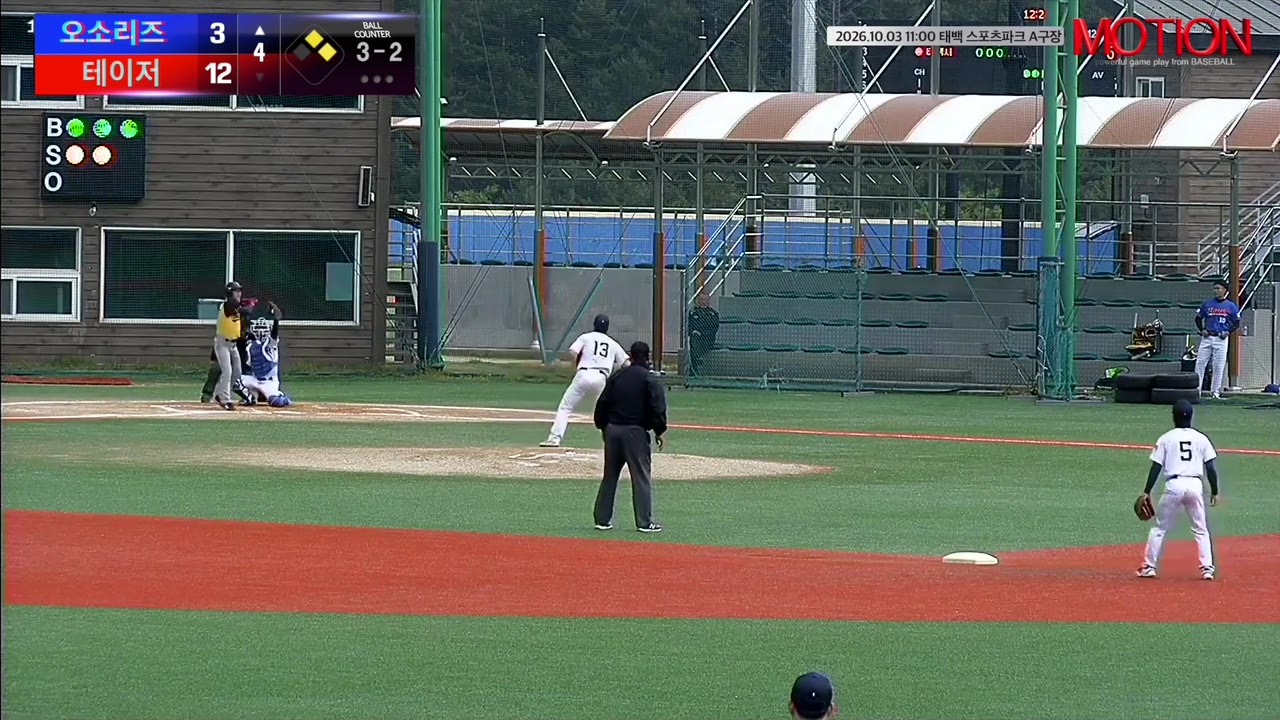 조민철(52번, 오소리즈) 볼넷 클립 | vs 테이저 | 10/3 (태백 스포츠파크 A구장)