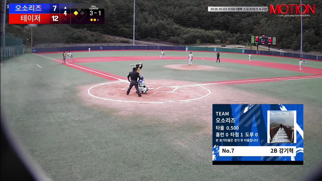 강기혁(7번, 오소리즈) 1루타 클립 | vs 테이저 | 10/3 (태백 스포츠파크 A구장)