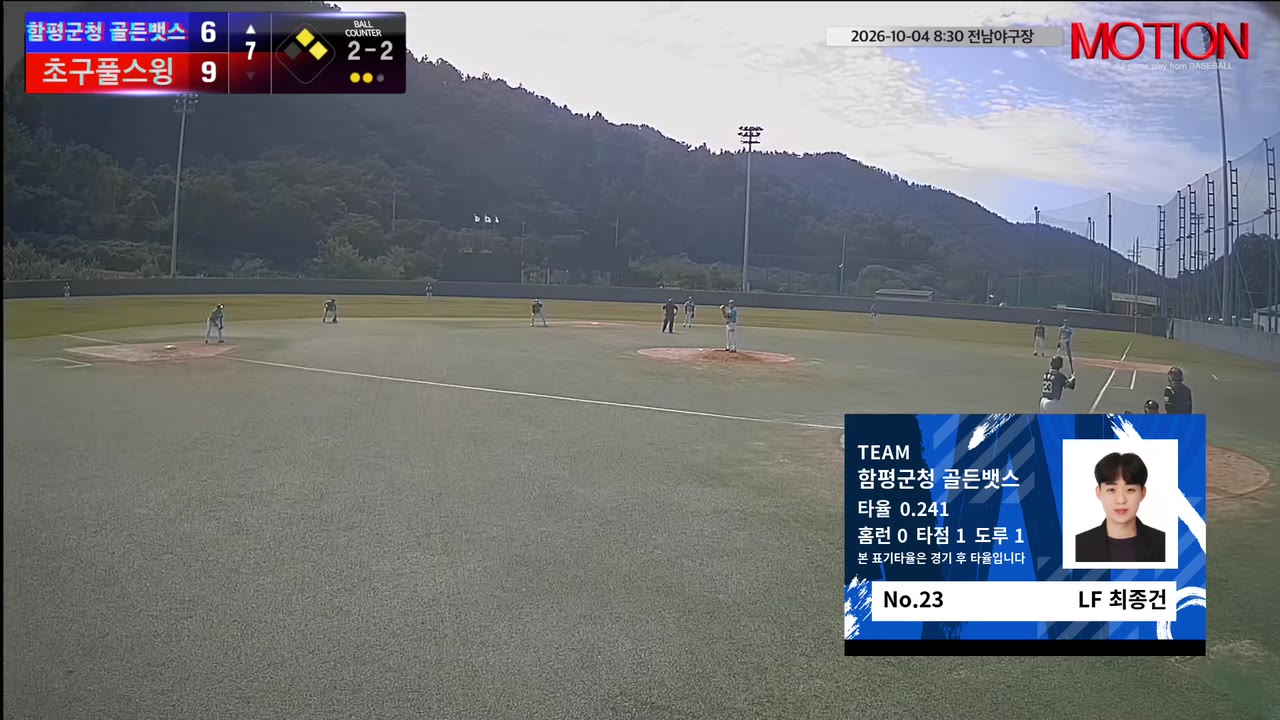 최종건(23번, 함평군청 골든뱃스) 1루타 클립 | vs 초구풀스윙 | 10/4 (전남야구장)