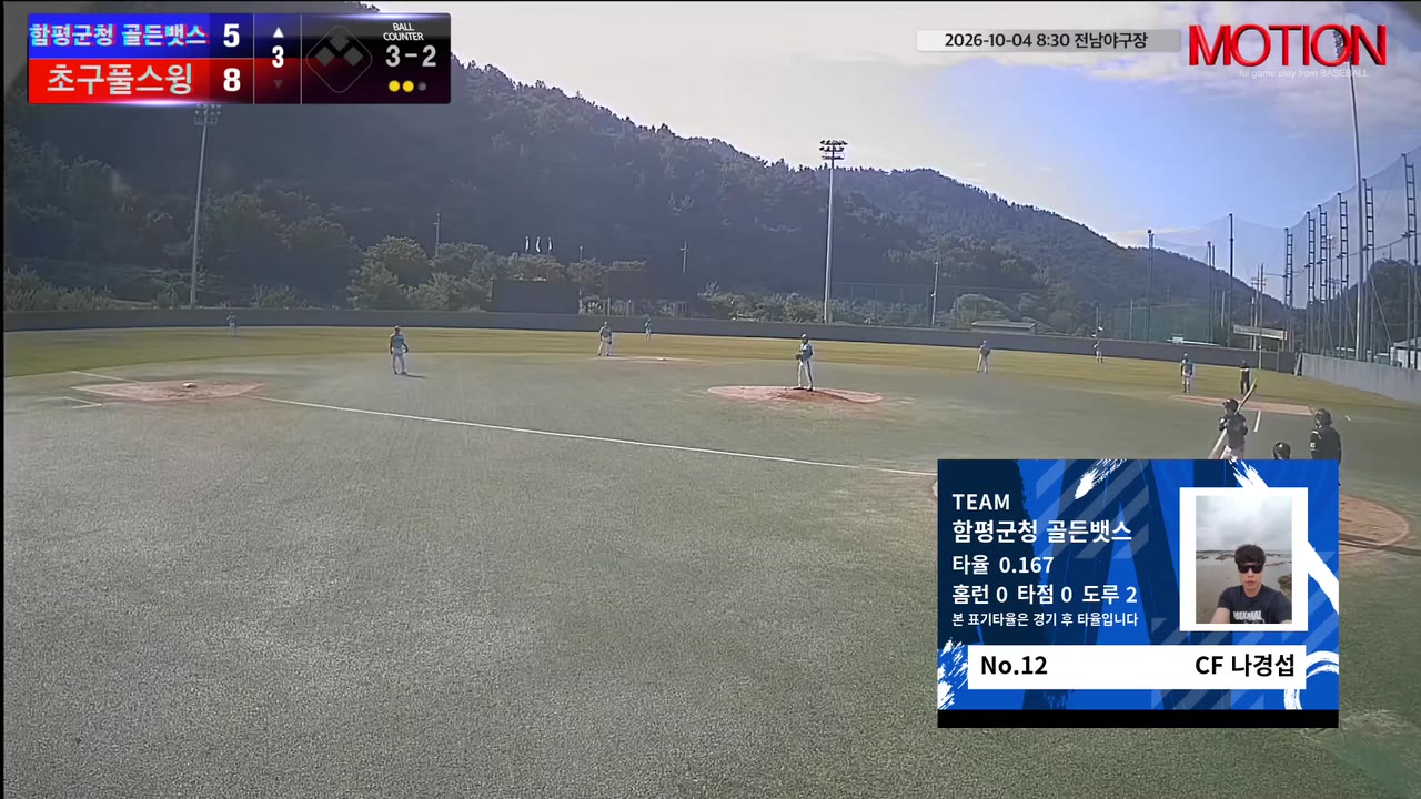 나경섭(12번, 함평군청 골든뱃스) 볼넷 클립 | vs 초구풀스윙 | 10/4 (전남야구장)