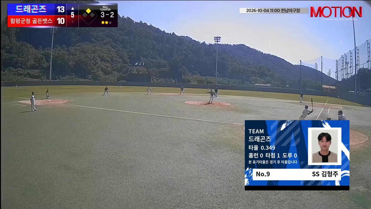 김형주(9번, 드래곤즈) 1루타 클립 | vs 함평군청 골든뱃스 | 10/4 (전남야구장)