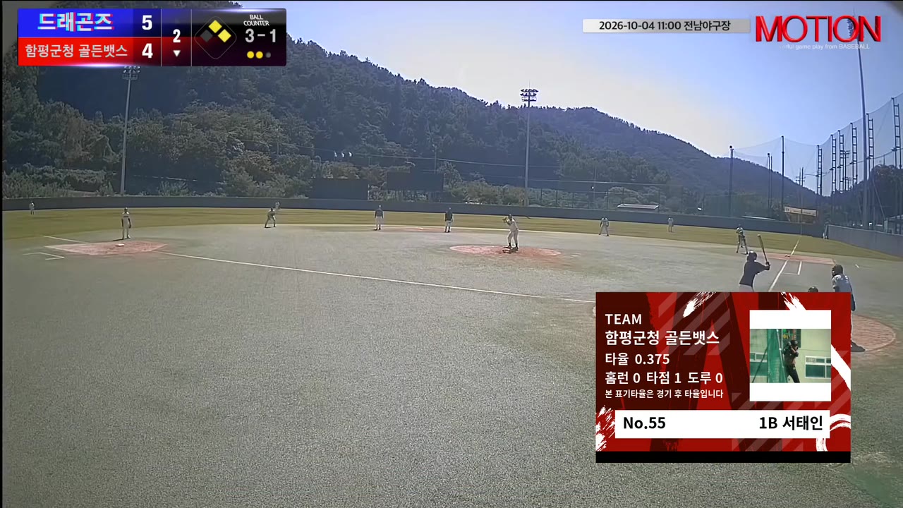 서태인(55번, 함평군청 골든뱃스) 2루타 클립 | vs 드래곤즈 | 10/4 (전남야구장)