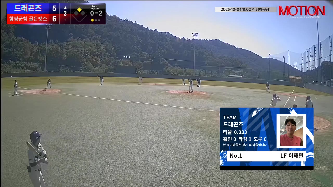 이재만(1번, 드래곤즈) 1루타 클립 | vs 함평군청 골든뱃스 | 10/4 (전남야구장)