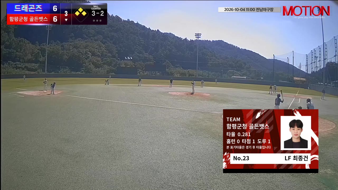 최종건(23번, 함평군청 골든뱃스) 1루타 클립 | vs 드래곤즈 | 10/4 (전남야구장)