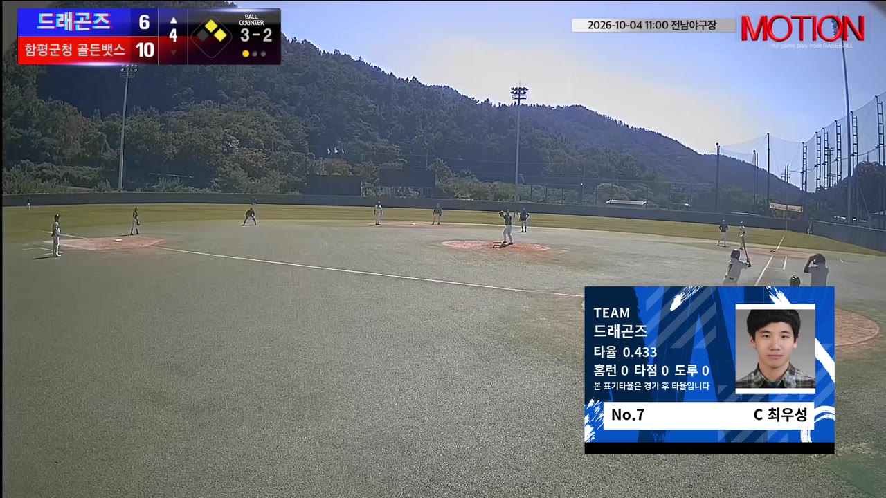 최우성(7번, 드래곤즈) 1루타 클립 | vs 함평군청 골든뱃스 | 10/4 (전남야구장)