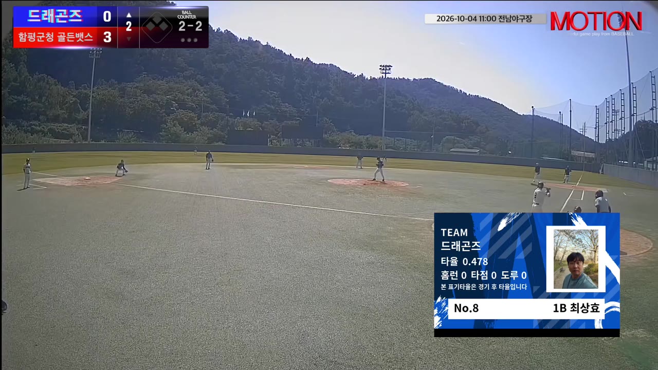 최상효(8번, 드래곤즈) 1루타 클립 | vs 함평군청 골든뱃스 | 10/4 (전남야구장)