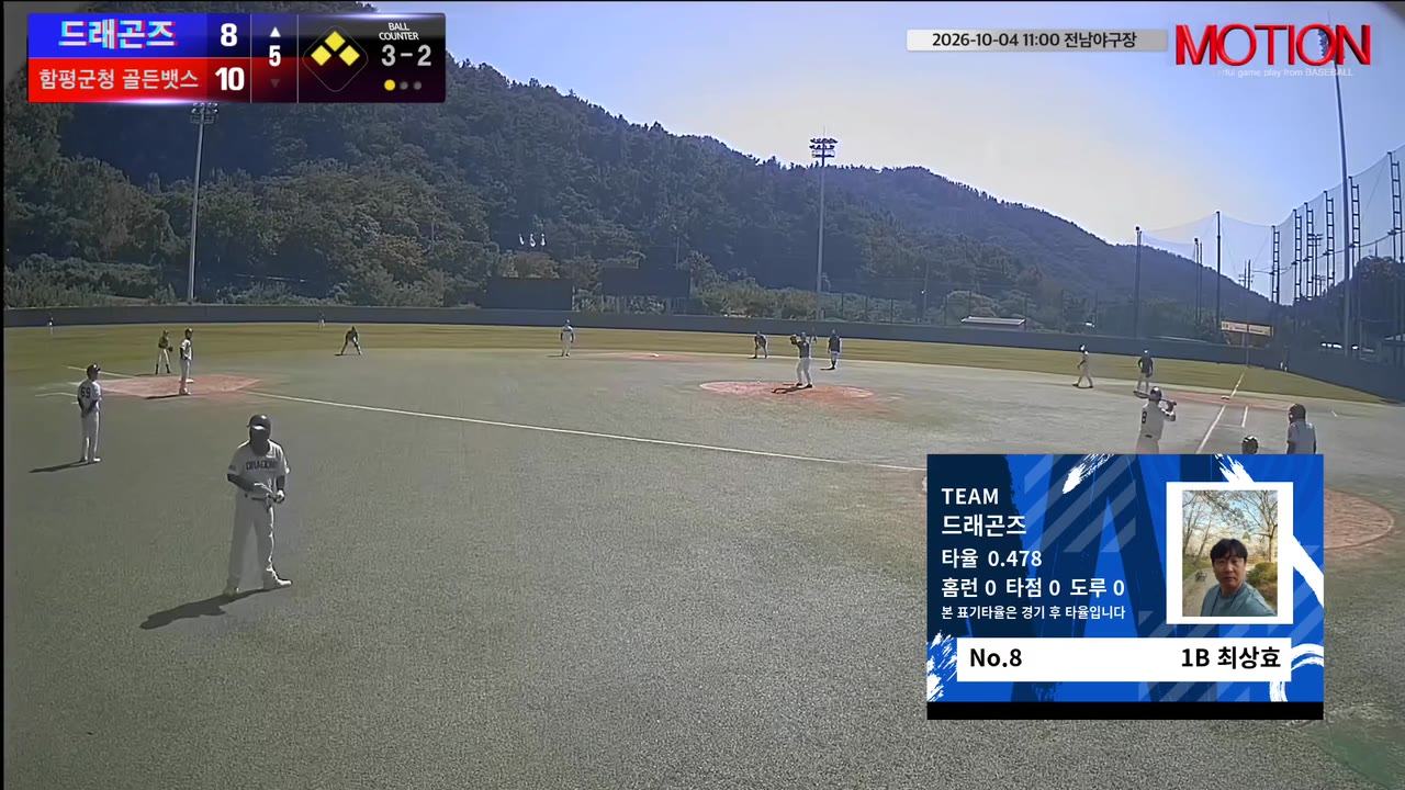 최상효(8번, 드래곤즈) 1루타 클립 | vs 함평군청 골든뱃스 | 10/4 (전남야구장)