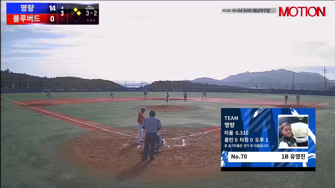 유영진(70번, 명량) 볼넷 클립 | vs 블루버드 | 10/4 (해남야구장)