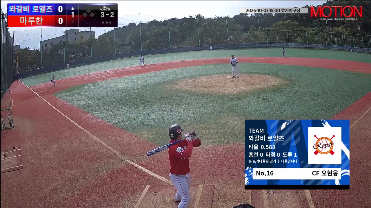오현웅(16번, 와갈비 로얄즈) 볼넷 클립 | vs 마루한 | 10/3 (효자야구장)