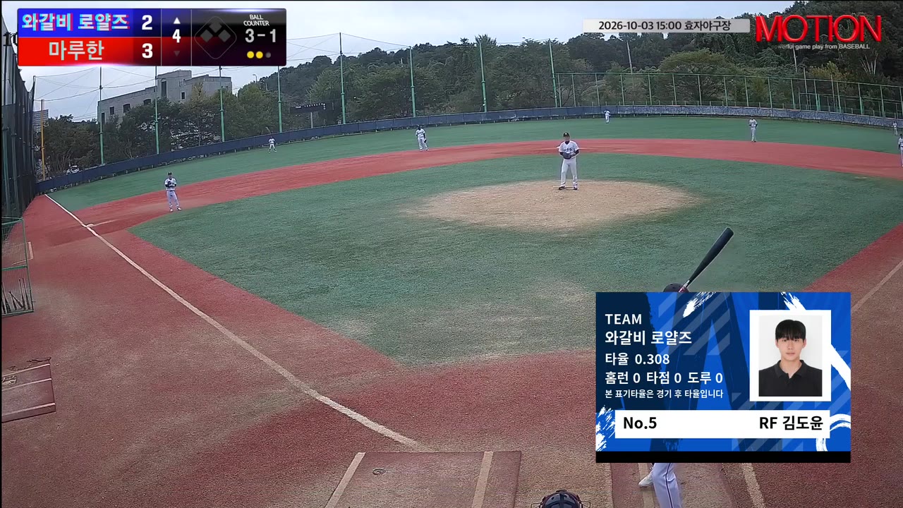김도윤(5번, 와갈비 로얄즈) 볼넷 클립 | vs 마루한 | 10/3 (효자야구장)