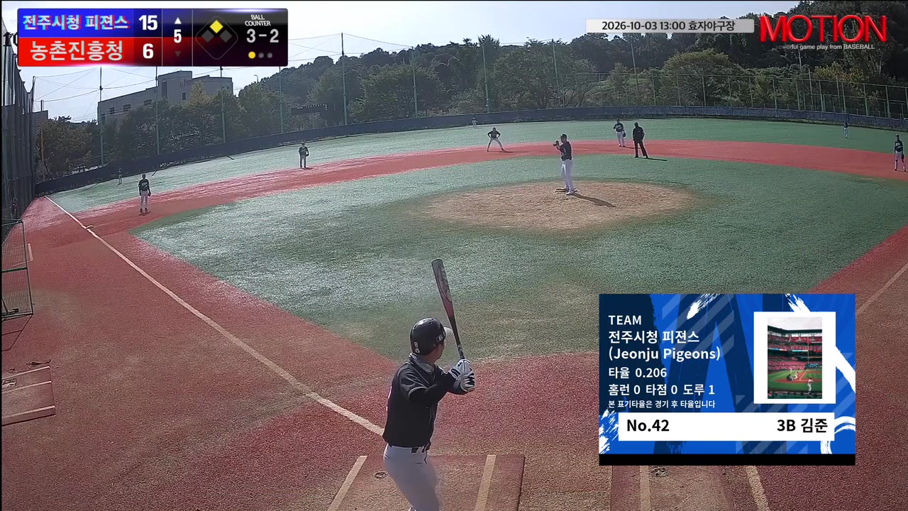 김준(42번, 전주시청 피젼스 (Jeonju Pigeons)) 볼넷 클립 | vs 농촌진흥청 | 10/3 (효자야구장)