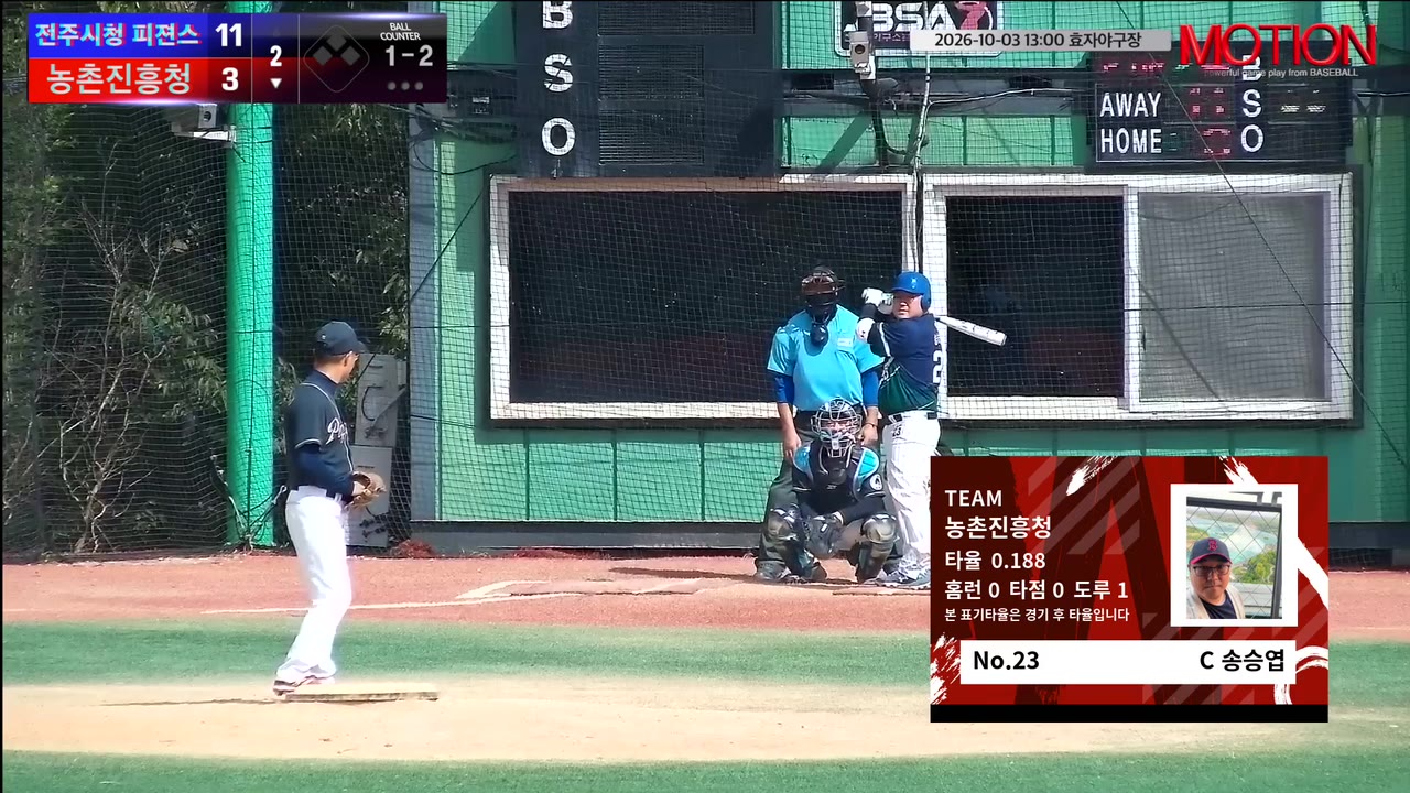 송승엽(23번, 농촌진흥청) 실책 클립 | vs 전주시청 피젼스 (Jeonju Pigeons) | 10/3 (효자야구장)